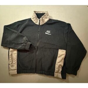 Nike Sportswear Fleece Full Zip Jacket Black Beige Men's Size Large Long Sleeve.